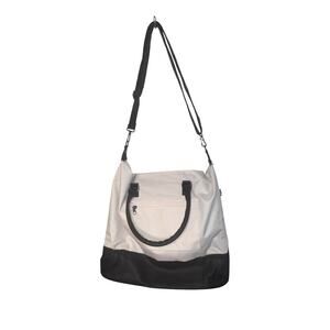 DSW white black trim handles Crossbody overnight tote shoe storage bottom 2024